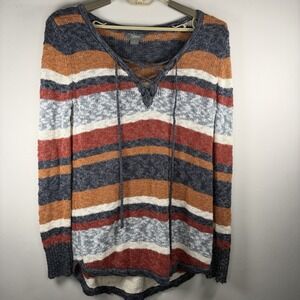 Natural Reflection's XL Woman's Sweater Long Sleeve Drawstring Stripe Blue BOHO